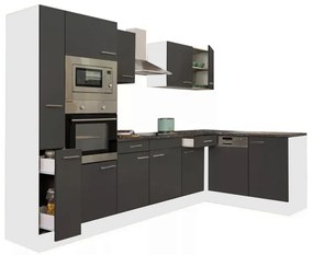 Mobilă de bucătărie de colț Yorki 310, corp alb, cu față antracit satinat