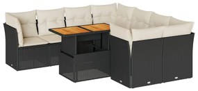 3326905 vidaXL Set mobilier de grădină cu perne, 9 piese, negru, poliratan