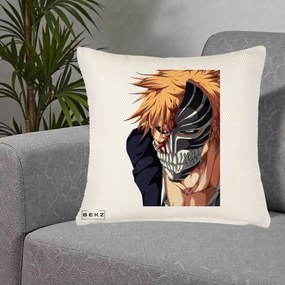 Perna Personalizata Bleach Ichigo Masca Hollow, 40x40 cm, Crem Reliefat, Husa Detasabila, Perna Inclusa, BEKZ®