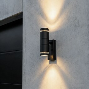 Lampă modernă de perete pentru exterior neagră cu 2 lumini IP44 cu senzor crepuscular - Dubbla
