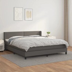 3130737 vidaXL Pat box spring cu saltea, gri, 180x200 cm, piele ecologică