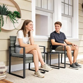 Outsunny Set bistro din ratan, set mobilier de grădină 3 piese cu 2 scaune de grădină, masă de cafea, perne detașabile Gri deschis | Aosom Romania