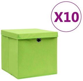 Cutii de depozitare cu capac, 10 buc., verde, 28x28x28 cm Verde cu capace, 1, 10, Verde cu capace