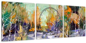 Tablou - Drum înzăpezit prin pădure (cu ceas) (90x30 cm)