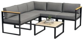 Outsunny Set de Mobilier de Grădină din 6 Piese, Set de Exterior cu Masă și Canapea cu cadru din Aluminiu cu Cotiere, 65x65x31 cm, Gri | Aosom Romania