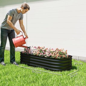 Outsunny Jardinieră înălțată parcelă pătrată pentru grădină din oțel modulabilă pentru legume, plante, flori, dim. 150 x 62 x 30 cm, negru | Aosom Romania