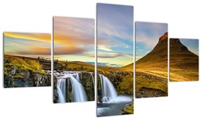Tablou cu munții și cascade pe Islanda (125x70 cm), în 40 de alte dimensiuni noi