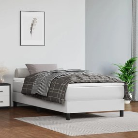 3144232 vidaXL Pat box spring cu saltea, alb, 90x190 cm, piele ecologică