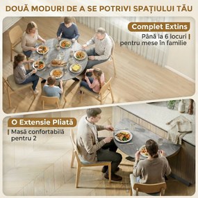 HOMCOM Masă Pliabilă 2-6 Persoane, Blaturi Rabatabile, Structură din Oțel Dublu X, Gri Ciment | Aosom Romania