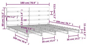 Cadru de pat Super King 6FT, negru, 180x200 cm, lemn masiv pin Negru, 180 x 200 cm