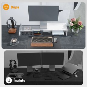 HOMCOM Suport monitor până la 16kg, cu 2 Compartimente de Depozitare, 100x27x15 cm, Alb | Aosom Romania