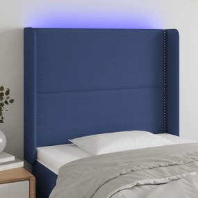 3123888 vidaXL Tăblie de pat cu LED, albastru, 83x16x118/128 cm, textil