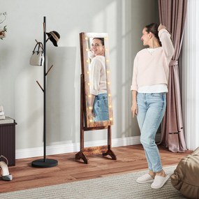 HOMCOM Dulap pentru Bijuterii cu Oglindă Reglabilă și Lumini LED 36x30x136 cm Maro Rustic | Aosom Romania