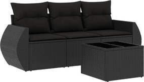 vidaXL Set mobilier de grădină cu perne, 4 piese, negru, poliratan