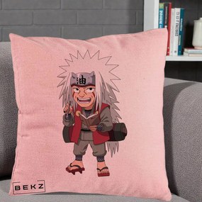 Perna Personalizata Naruto Jiraiya Sensei Chibi, 40x40 cm, Roz, Husa Detasabila, Perna Inclusa, BEKZ®