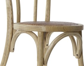 Scaun dining natur din lemn masiv de ulm cu șezut și spătar împletit din rattan, 89x43x44 cm, „Manoir"