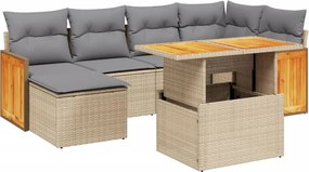 vidaXL Set canapele de grădină, 7 piese, cu perne, bej, poliratan