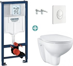 Set rezervor Grohe Rapid SL cu clapeta Skate Air alba si vas wc Grohe Bau Ceramic Rimless capac soft close