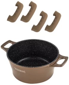 Set oale si tigai cu capace 17 piese Royaly Line ES 2014M, maro, antiaderente, marmorate, inductie, manere detasabile
