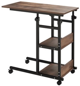 HOMCOM Masă auxiliară cu role, reglabilă pe înălțime, compactă, 2 rafturi, cadru metalic, 80x40x72-82 cm, Maro/Negru | Aosom Romania