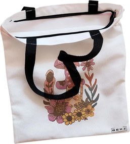 Sacosa de Panza pentru Cumparaturi, Geanta Tote, Colorful Mushrooms 7, Cu fermoar, 38x34.5 cm, Alba, BEKZ®