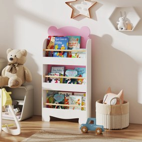AIYAPLAY Bibliotecă pentru Copii 3 Rafturi în Formă de Ursuleț 55x15x110 cm, Roz | Aosom Romania