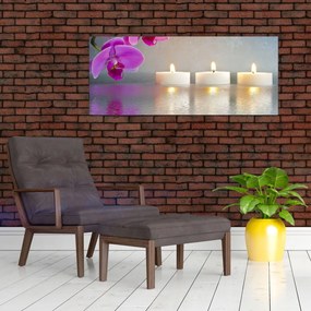 Tablou cu lumânări pe apă (120x50 cm)
