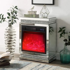 Șemineu decorativ electric MDF cu oglindă argintie – 42x32x60 cm