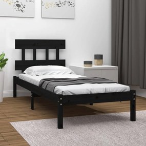 Cadru de pat Small Single 2FT6, negru, 75x190 cm, lemn masiv Negru, 75 x 190 cm