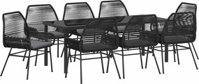 vidaXL Set de masă pentru grădină cu pernă 9 pcs Negru poliratan