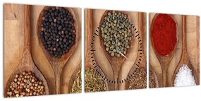 Tablou - condimente și linguri (cu ceas) (90x30 cm)