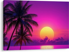 Tablou - Apus violet cu palmier (70x50 cm)