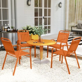 Outsunny Set de 4 Scaune de Grădină Stivuibile cu Spătar Înalt și Brațe, 56x66x91 cm, Maro Închis | Aosom Romania