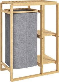 HOMCOM Coș Portabil pentru Rufe cu Sac Detașabil, Dulap Portabil pentru Rufe cu Rafturi din Bambus, 50x32x70 cm, Gri | Aosom Romania