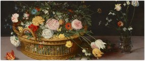 Tablou - Jan Brueghel the Elder, Flowers in a Basket and a Vase, reproducere (120x50 cm)