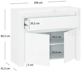 Comodă Leona 2D1S (alb lucios). 1053000