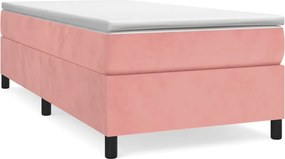 vidaXL Pat box spring cu saltea, roz, 90x190 cm, catifea