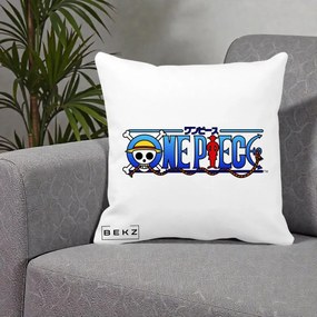Perna Personalizata One Piece Clasic Albastru, 40x40 cm, Alba Mata, Husa Detasabila, Perna Inclusa, BEKZ®