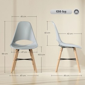HOMCOM Set 2 Scaune de Bucătărie din Plastic și Lemn, Stil Nordic, Gri | Aosom Romania