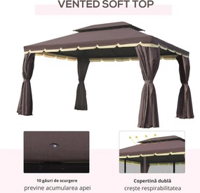 Outsunny Foisor Gradina pliabil cu Plasa de tantari si Acoperis dublu,3x4m Cafeniu | Aosom Romania