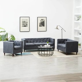 275631 vidaXL Set canapele Chesterfield, 3 piese, gri, tapițerie țesătură
