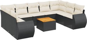 vidaXL Set canapele de grădină cu perne, 10 piese, negru, poliratan