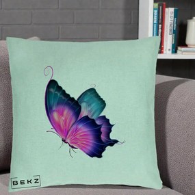 Perna Decorativa Fluture Neon, 40x40 cm, Verde Menta, Husa Detasabila, Perna Inclusa, BEKZ®