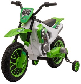 HOMCOM Motocicleta de Cros Electrica pentru Copii de 3-5 ani, Baterie 12V Reincarcabila si Rotite Detasabile, 106,5x51,5x68cm, Verde