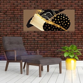 Tablou - Abstracție maro auriu N⁰1 (120x50 cm)