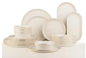 Set de masă, 26 piese, porțelan, alb/auriu