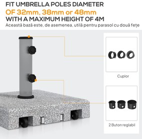 Outsunny Bază Umbrelă 28kg din Granit, Suport cu Maner Extensibil și Roți, 41x41x37.5cm, Gri | Aosom Romania