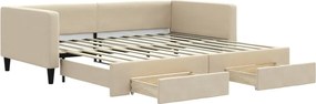 vidaXL Pat de zi cu extensie și sertare, crem, 100x200 cm, textil