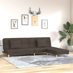 3081811 vidaXL Canapea extensibilă 2 locuri, 2 perne și taburet, maro, textil