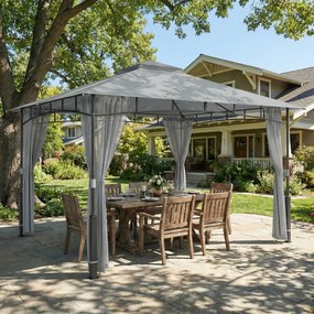 Outsunny Cort pentru Grădină cu Acoperiș Dublu Foișor cu Pereți din Plasă UPF50+ pentru Exterior Terasă 360x300x275 cm Gri | Aosom Romania